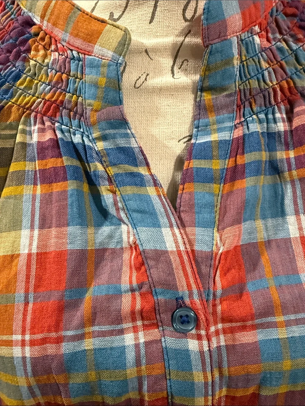 Time and Tru Red Blue Yellow Plaid Button-Front Tunic